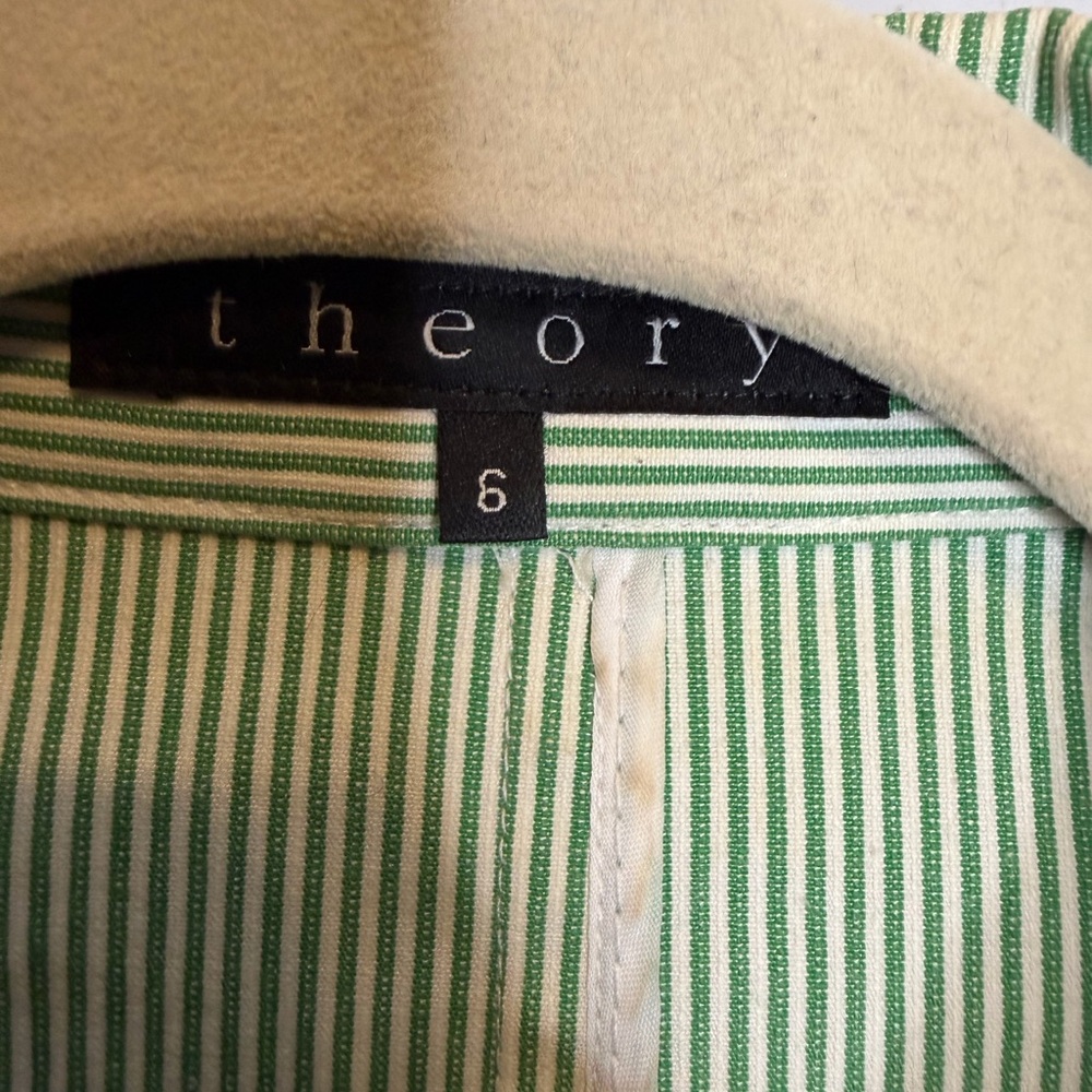 Theory green and white striped cotton blazer women’s size 6 - Picture 2 of 6